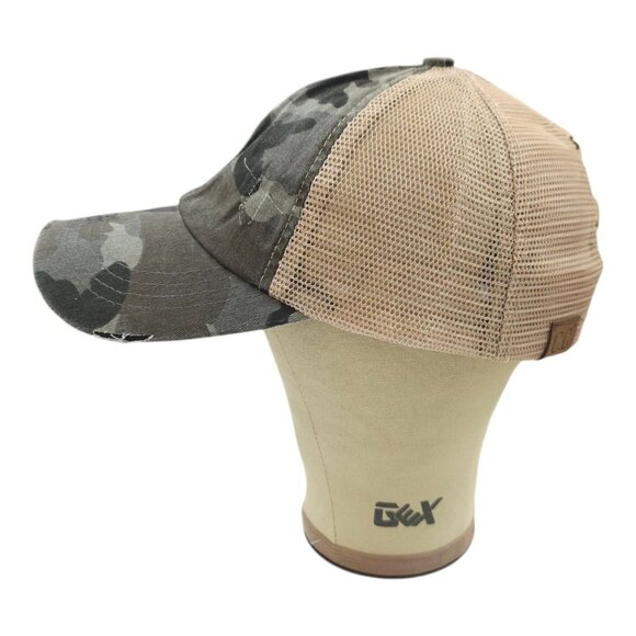 C C Exclusives Distressed Camo Ponytail Mesh Strapback Cap Baseball Hat - Picture 10 of 13